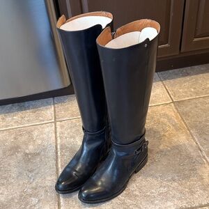 Frye Jordan Black Strap Tall Leather Boots Size 10